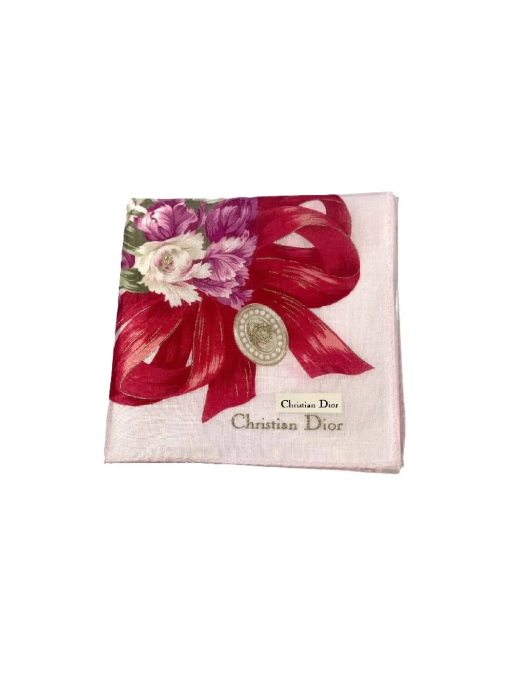 Vintage Christian Dior Floral Cotton Scarf NWT Pink Tulips
